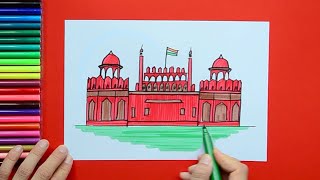 How to draw Red Fort New Delhi  Azadi Ka Amrit Mahotsav 75th Year of Independence Day of India [upl. by Nahta534]