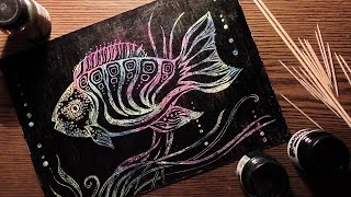 Fish In Seaweed  Scratch Art  Technique Grattage  IOTN [upl. by Aniratak177]